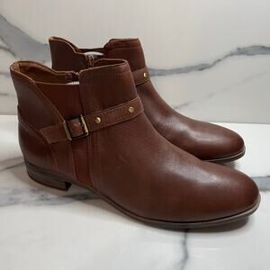 Clarks Collection Wmns Dk Brown Leather Trish Strap Boots Sz 12 Buckle Festival